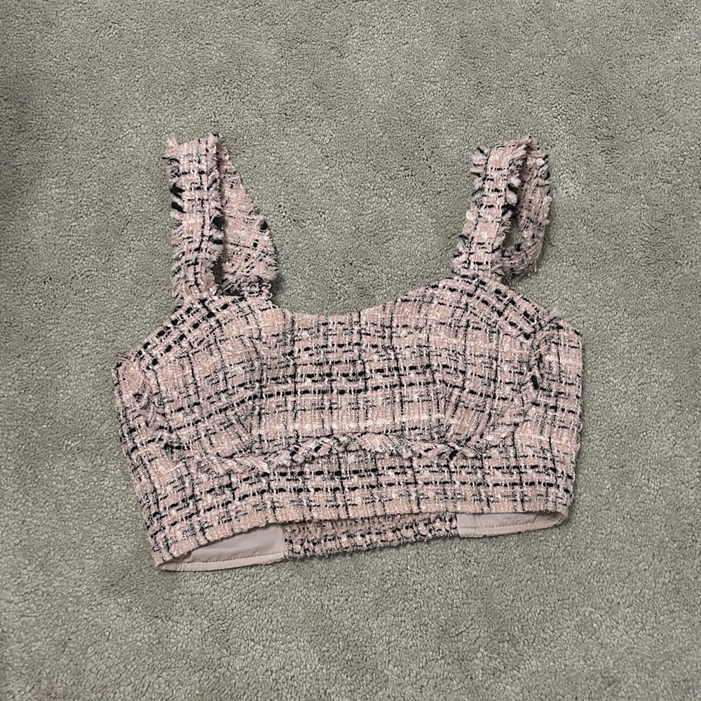 Women's Pink Tweed Crop Top